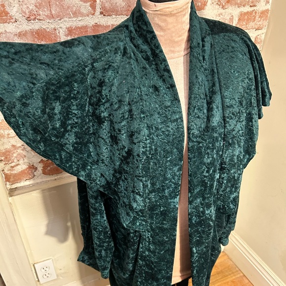 A Lacy Afternoon VTG  green crushed velvet open front lounger long house coat 2X - Picture 2 of 16